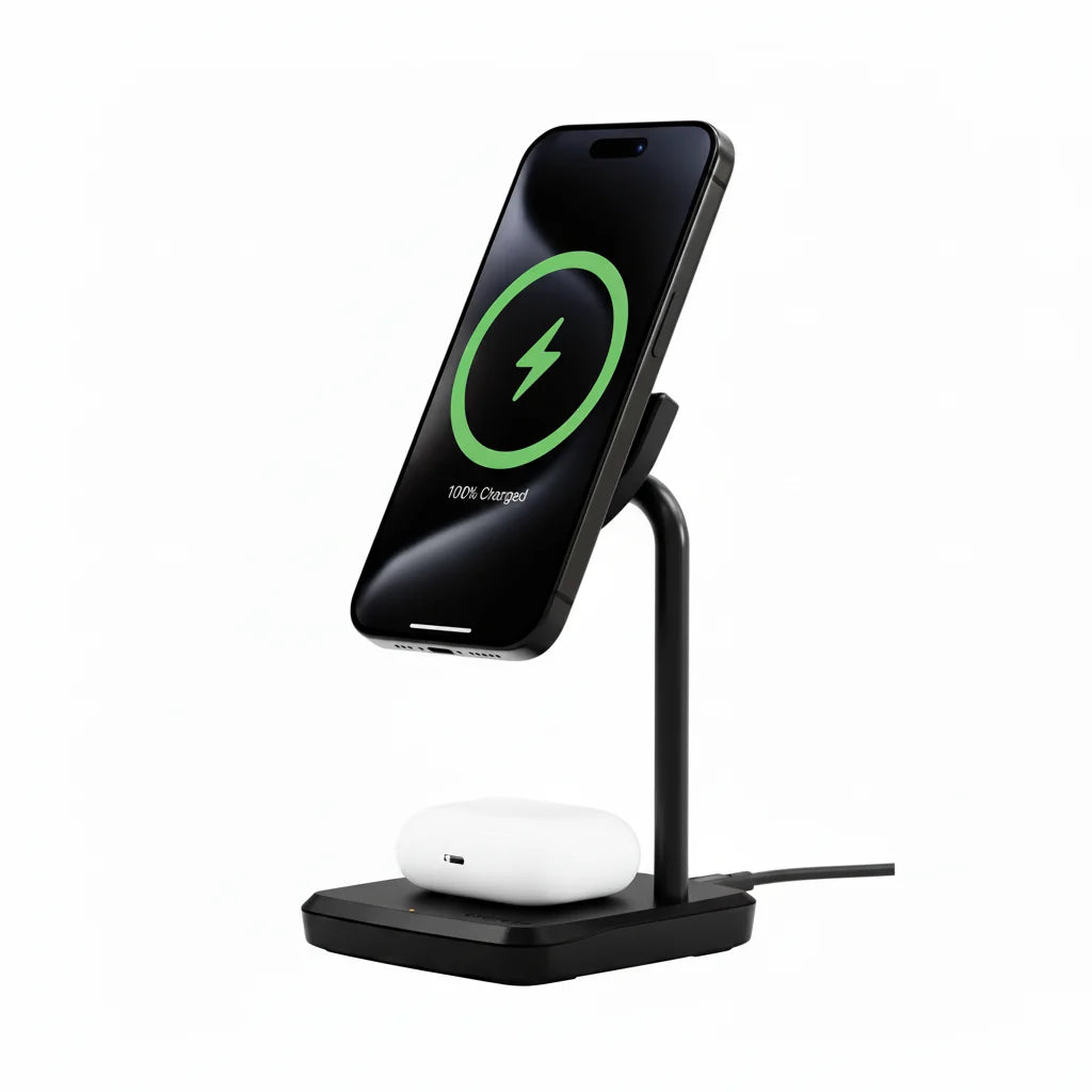 SPROUT Qi2 Magnetic 2-in-1 Wireless Charger - Black- Fast Charging Stand for iPhone & AirPods - Excellent - Refurbished