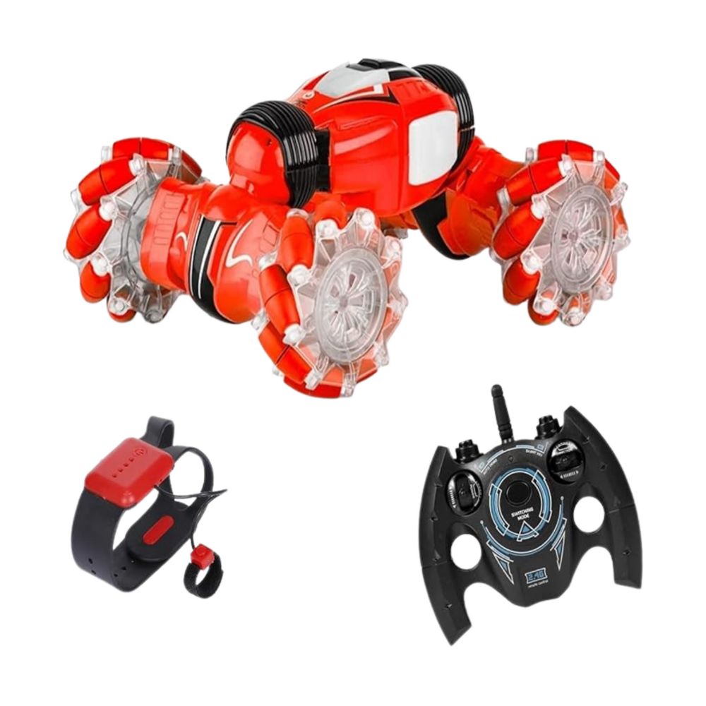 RC car shown front-facing with LED lights and chunky wheels