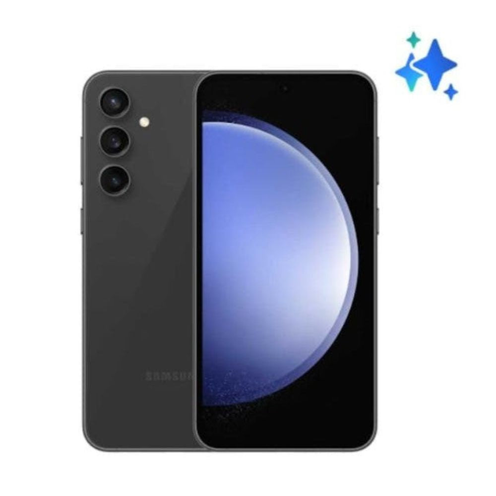 Front-facing view of S23 FE Graphite showing full vibrant display and clean design