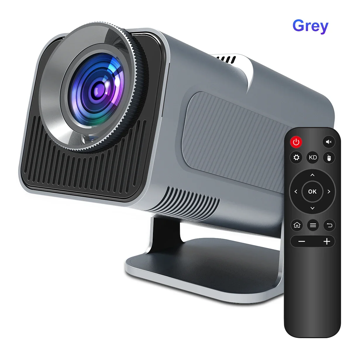 Magcubic HY320 projecting a 16:9 movie onto a pull‑down screen with lights turned off.