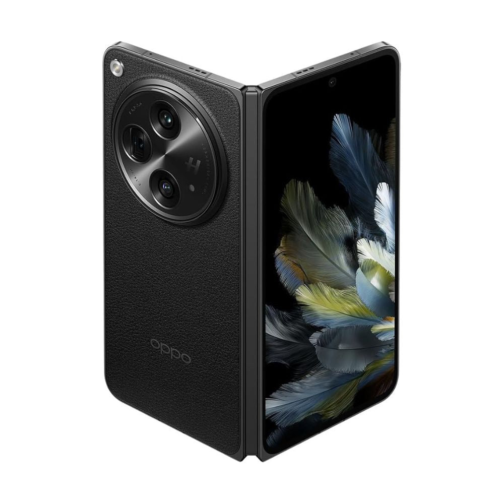 Front-facing view of OPPO Find N3 black showing inner display fully open