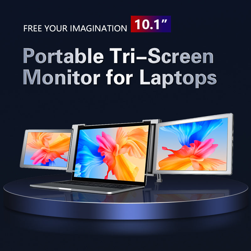 Dual Portable Triple Fold 1080P IPS FHD Monitor Screen Extender For Laptops Trion