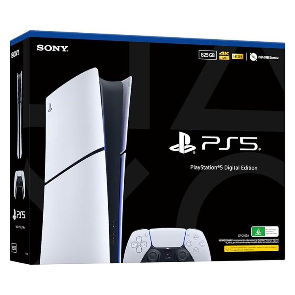 White PS5 Digital console showing front ports