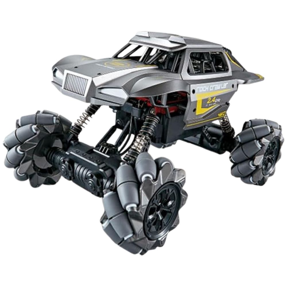 Off-road RC car shown front-side angle displaying rugged wheels and frame