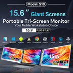 Trion 15.6-inch 360° trifold portable monitor 1080P IPS FHD Laptop Screen Extender - Grey (AU Version)