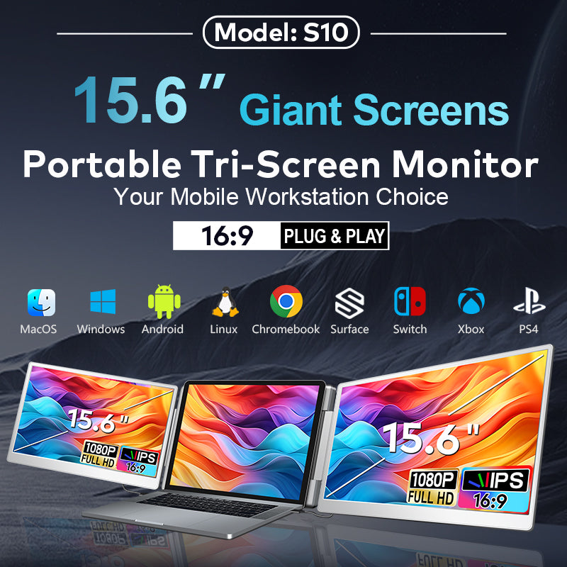 Trion 15.6-inch 360° trifold portable monitor 1080P IPS FHD Laptop Screen Extender - Grey (AU Version)