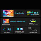 Trion 15.6-inch 360° trifold portable monitor 1080P IPS FHD Laptop Screen Extender - Grey (AU Version)