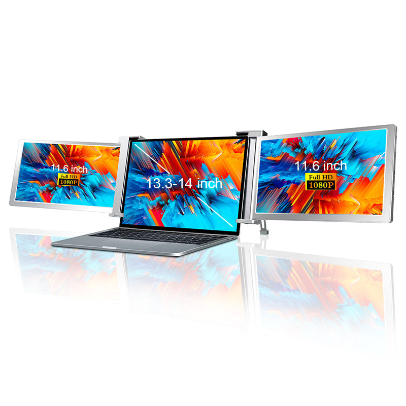 Dual Portable Triple Fold 1080P IPS FHD Monitor Screen Extender For Laptops Trion