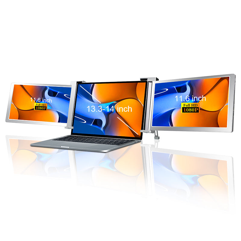 Dual Portable Triple Fold 1080P IPS FHD Monitor Screen Extender For Laptops Trion