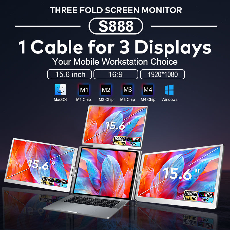 Trion 15.6" FHD Portable Monitor Quad Screen Triple Display Screen Extender for Laptops (Win10+, Mac M1/M2/M3) (AU Warranty)
