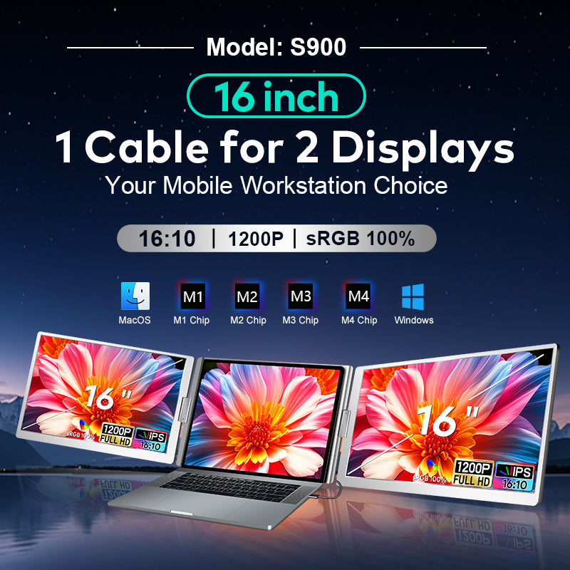 16 inch Trifold Portable Monitor 1080P IPS FHD Laptop Screen Extender For Laptop - Space Grey (AU Version) Trion