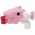 Shark bubble gun shown front view with bubbles released