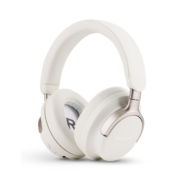 White Sprout Harmonic 4 shown at slight tilt to show earcup and headband structure