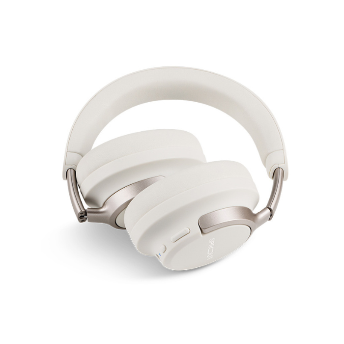 White Sprout Harmonic 4 headphones displayed upright showing cushions and frame