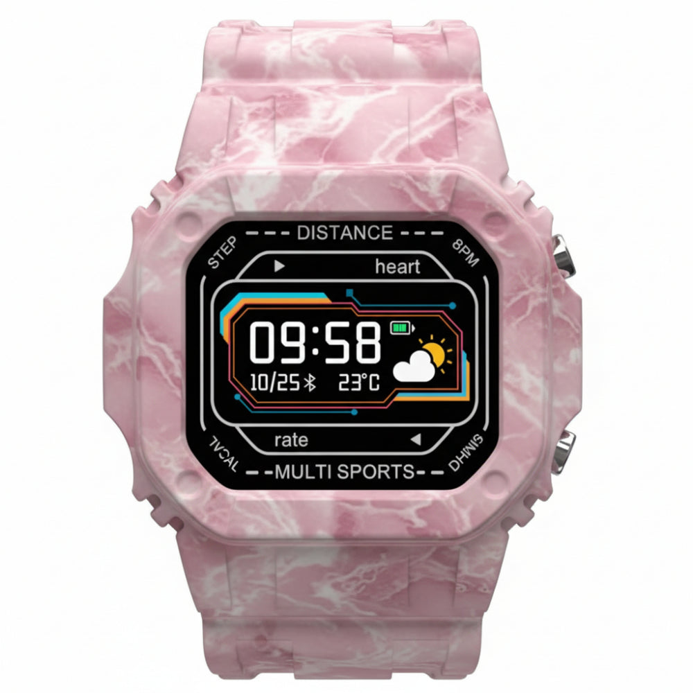Pink camouflage Tristar I2 smartwatch on clean background