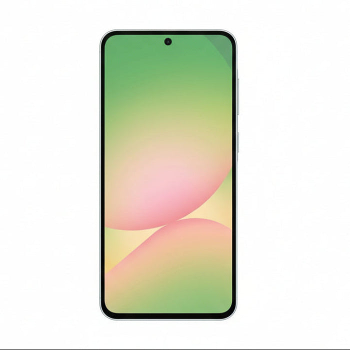 Galaxy A56 5G Awesome Olive next to box and accessories including USB-C cable and charger

