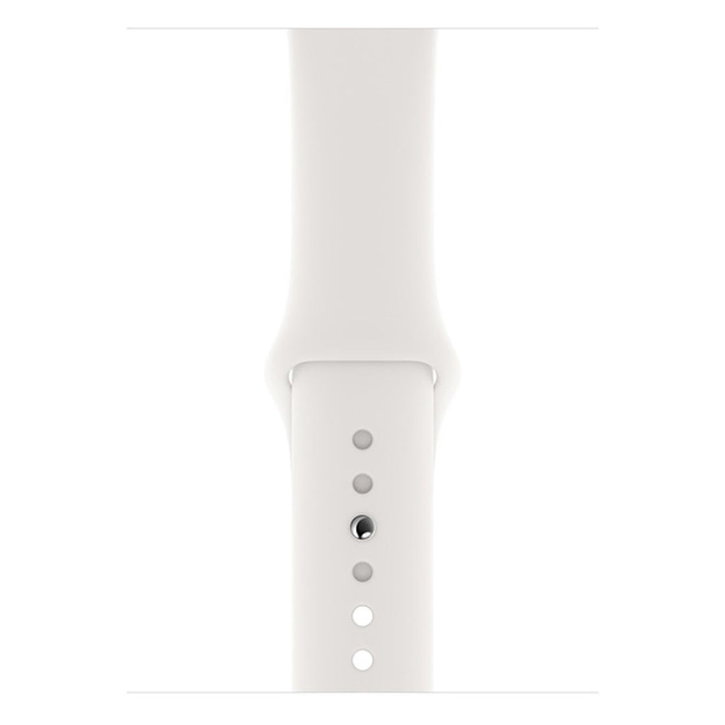 Refurbished Apple Watch Series 5 showing silver case and display