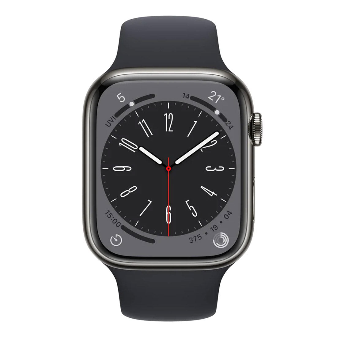 Apple Watch Series 8 45mm Stainless Steel Case w/ Midnight Sport Band GPS - Graphite - Pristine Refurbished - AU Version Apple