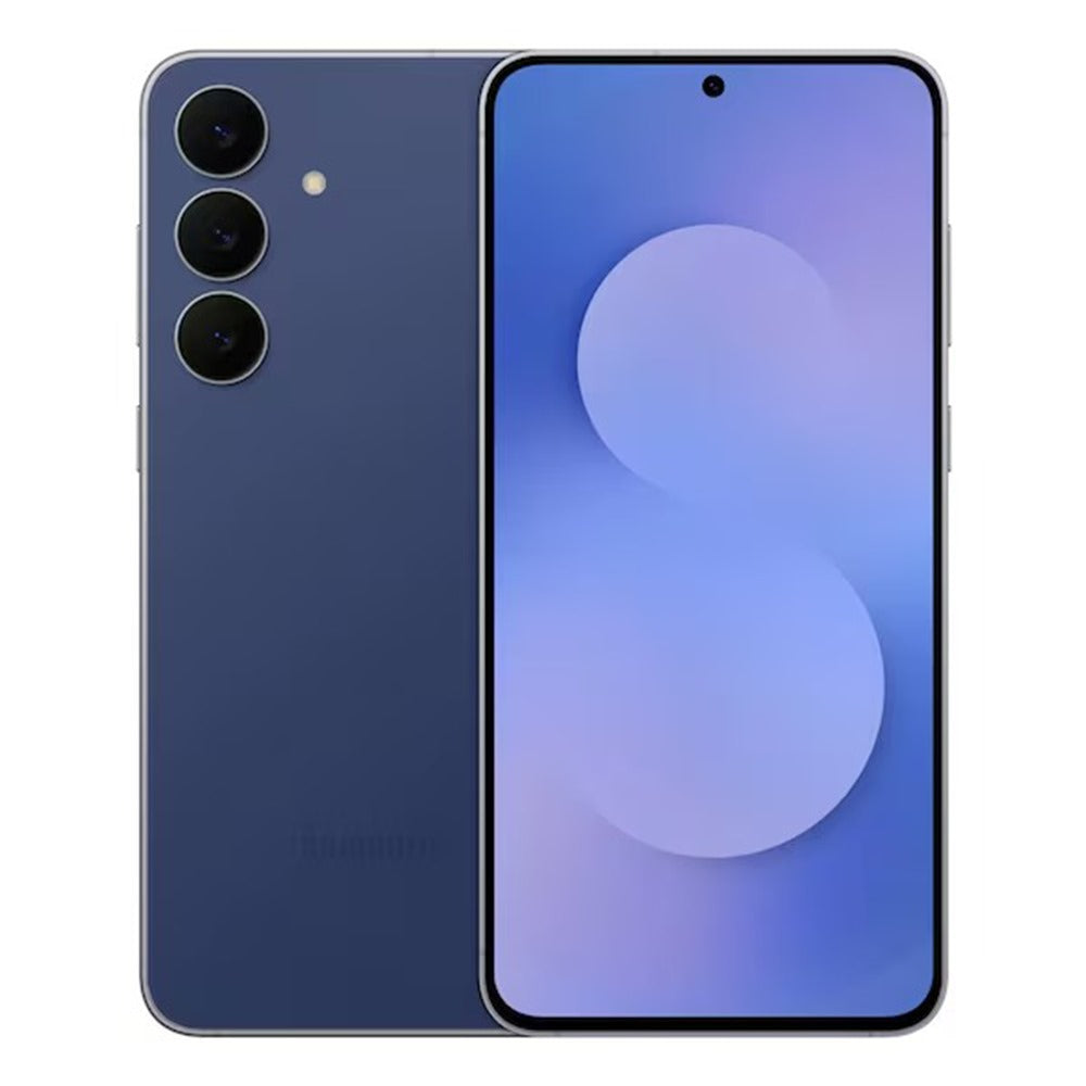 Galaxy S25 FE 5G Navy top view highlighting slim bezels and centred punch-hole camera

