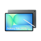 Galaxy Tab S10 FE+ Wi‑Fi Gray tablet on stand next to Bluetooth keyboard and mouse

