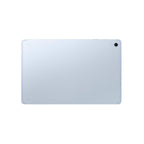 Samsung Galaxy Tab S10 FE+ Plus Light Blue lock screen close‑up showing thin bezels and front camera.
