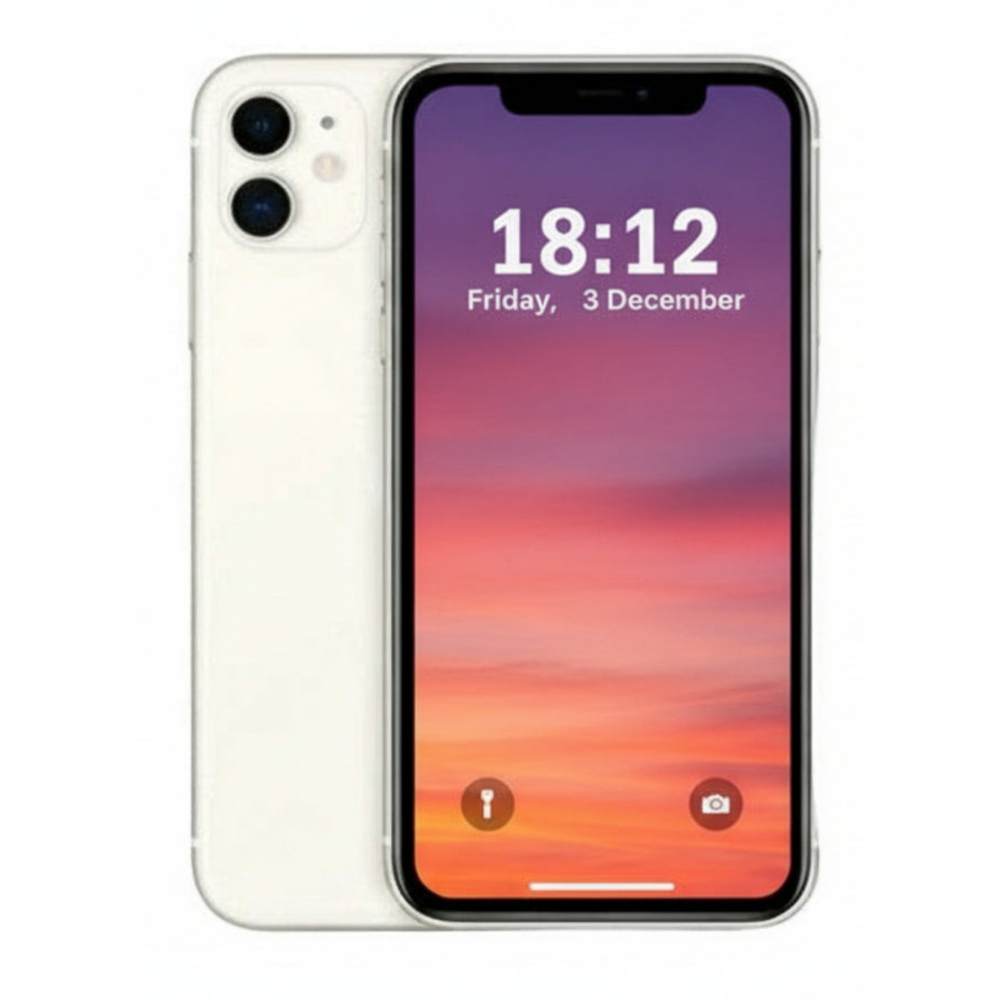 Refurbished iPhone 11 64GB – front view with screen on, body clean