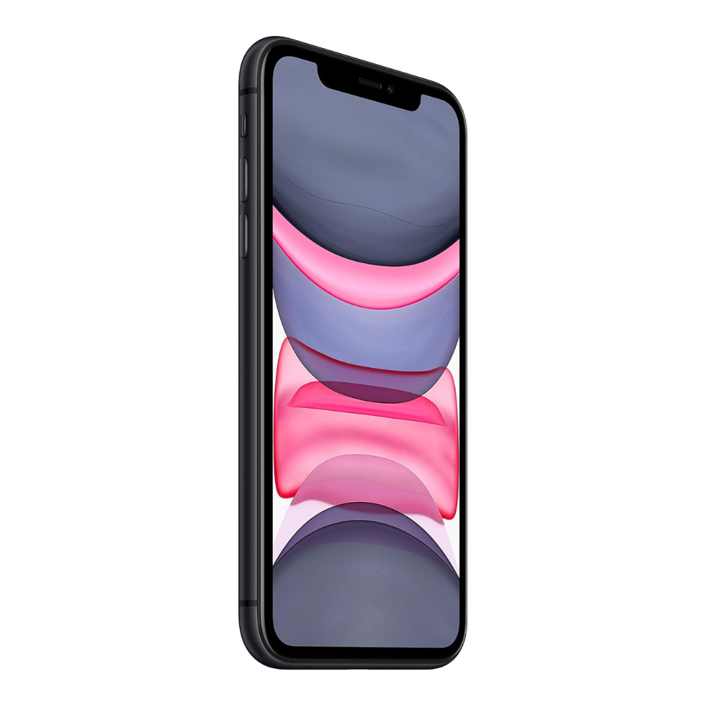 Pre-owned refurbished Black iPhone 11 64GB – front/back split image
