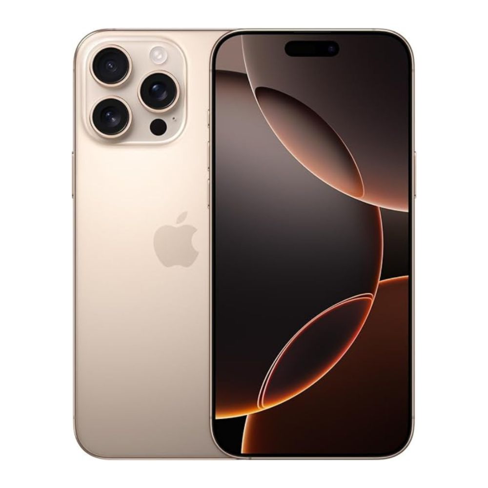 Refurbished iPhone 16 Pro Max desert titanium rear camera detail