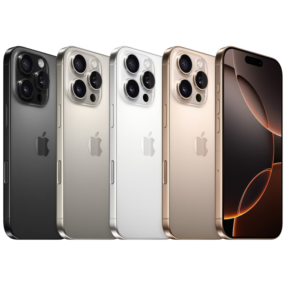 Refurbished iPhone 16 Pro Max Black Titanium — side-edge metal frame highlighted