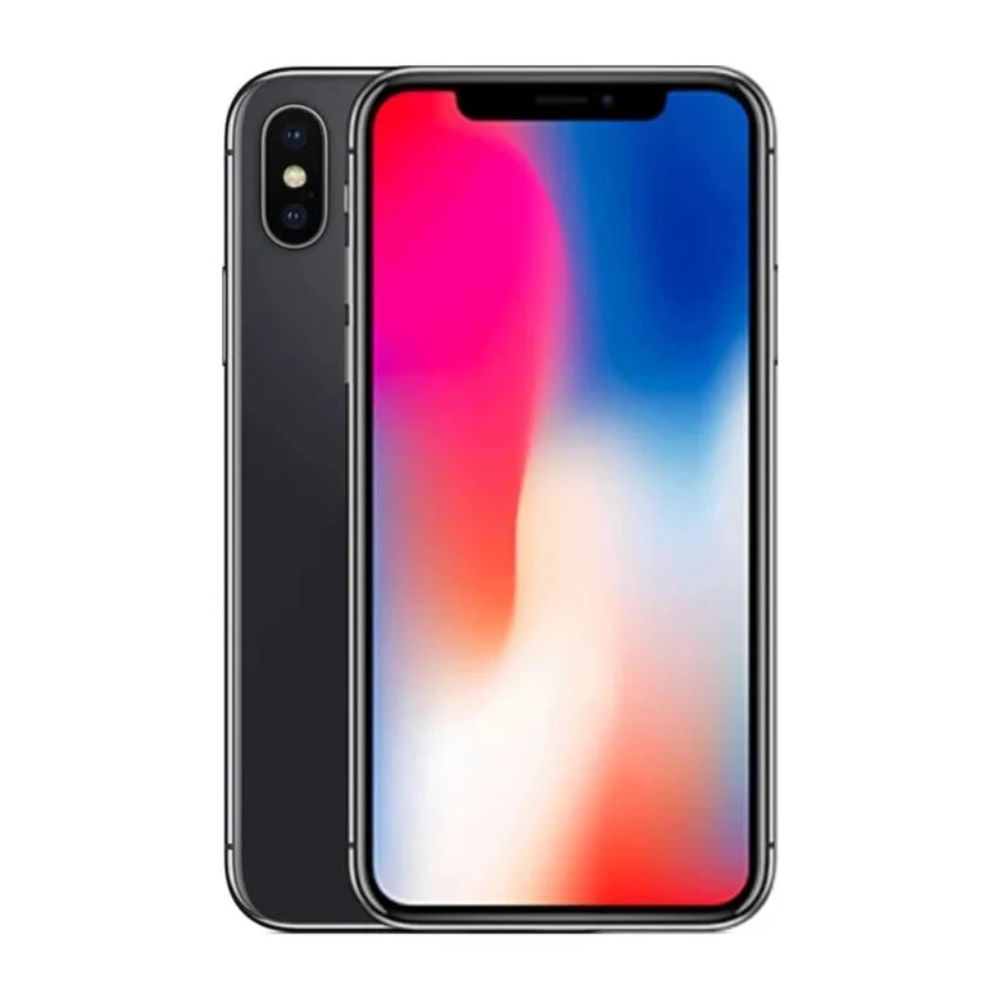 Refurbished iPhone X – angled front/back split image, body and screen pristine
