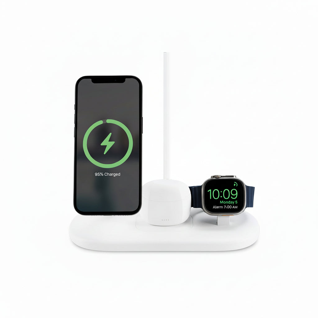 Sprout Qi2 Magnetic 3-in-1 Wireless Charger - White - Fast Charging Stand for iPhone, Apple Watch - AirPods - Excellent - Refurbished