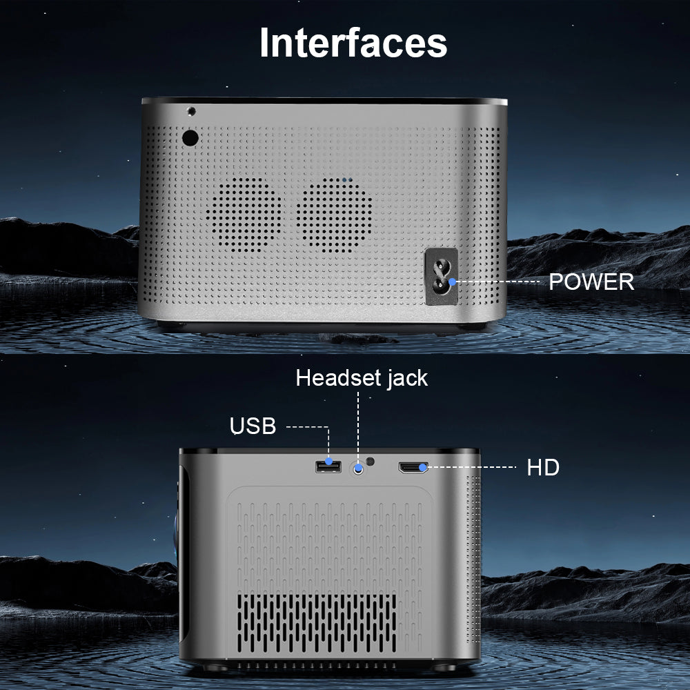 Low-angle shot of Magcubic HY350 Pro with bright projection beam visible

