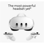 Meta Quest 3 512GB resting in a charging dock or stand with an 18 W power adapter visible nearby.
