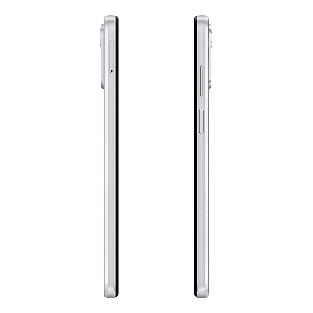 Motorola E32 misty silver angled on white background