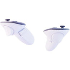 Meta Quest 3S headset placed beside a pair of AA batteries for the controllers and included charging cable.