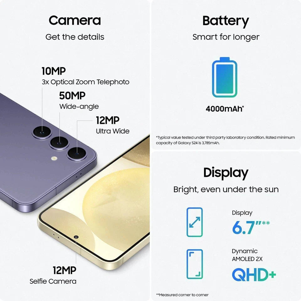 Samsung Galaxy S24+ Plus, 256GB, 512GB, Onyx Black, Marble Grey, Cobalt Violet, Amber Yellow - Acceptable Refurbished SAMSUNG