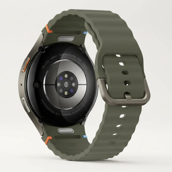 Galaxy Watch 7 L310 44mm Green submerged in shallow water demonstrating 5ATM and IP68 rating

