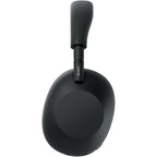 Side profile of Sony WH-1000XM6 Premium Noise Cancelling Headphones – Black emphasizing the slim yokes and over-ear cushions.​

