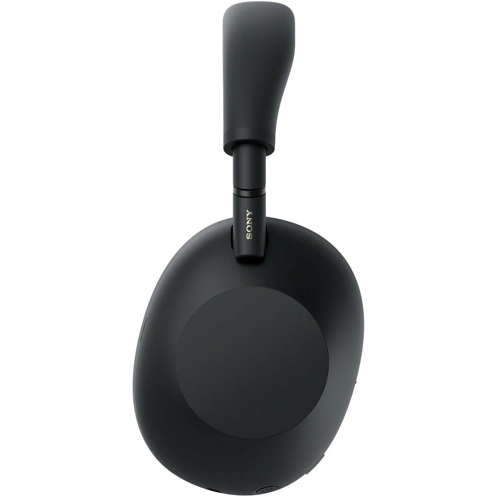 Side profile of Sony WH-1000XM6 Premium Noise Cancelling Headphones – Black emphasizing the slim yokes and over-ear cushions.​

