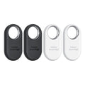 Samsung SmartTag2 Bluetooth Tracker 4-Pack in Black and White displayed front and back