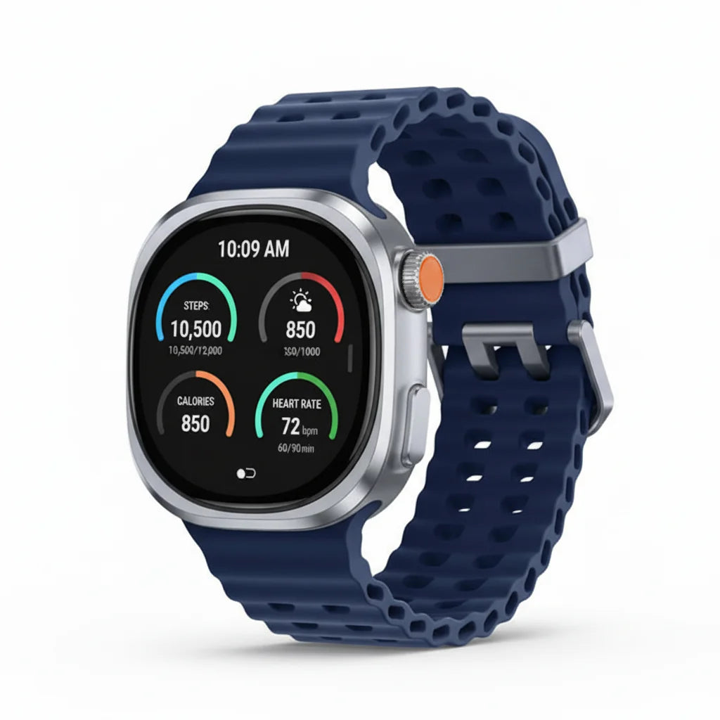 Night‑time shot of Galaxy Watch Ultra 47mm in Night Mode with red‑tinted watch face preserving night vision.