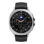 Samsung Galaxy Watch8 Classic 46mm Black on wrist during gym workout lifting weights

