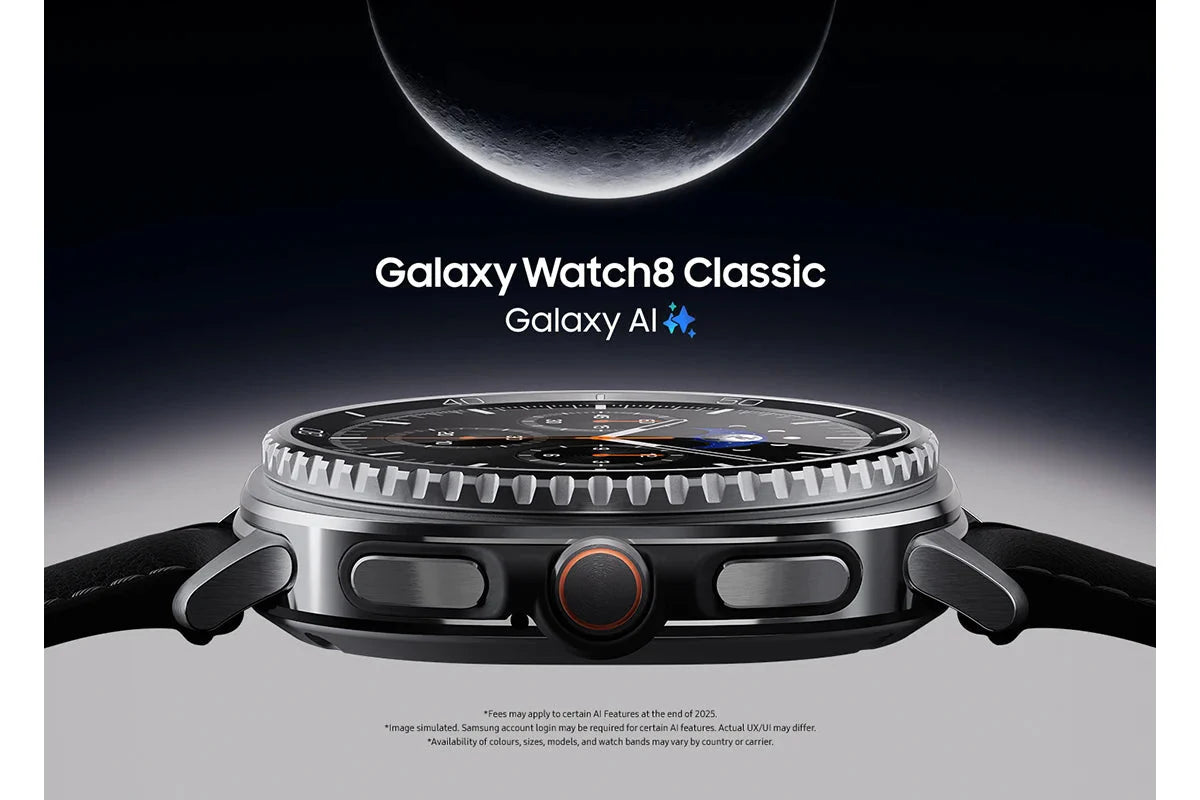 Galaxy Watch8 Classic 46mm Black with always-on display active showing dimmed watch face

