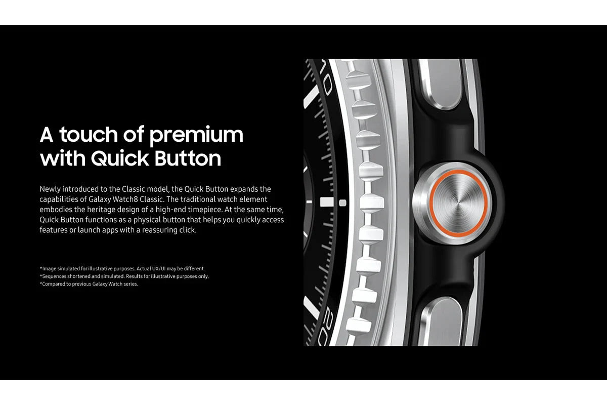 Galaxy Watch8 Classic 46mm Black displaying app grid with health, music and settings icons

