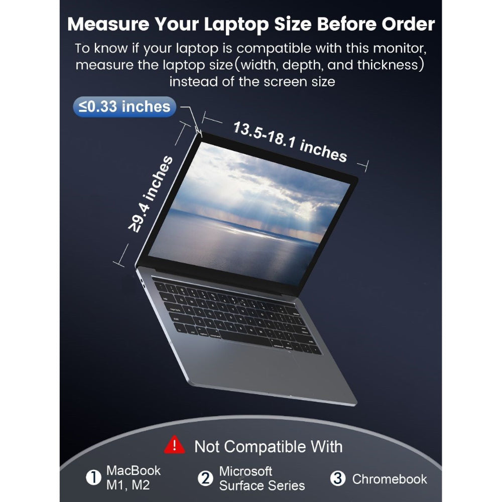 Product shot of 15.6 inch Dual Portable Trifold Monitor 1080P IPS FHD Screen Extender in Space Grey on white background.