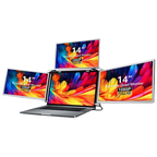 Trion 14" FHD Portable Quad Monitor mounted on a laptop showing triple‑display workspace with documents across all three screens.