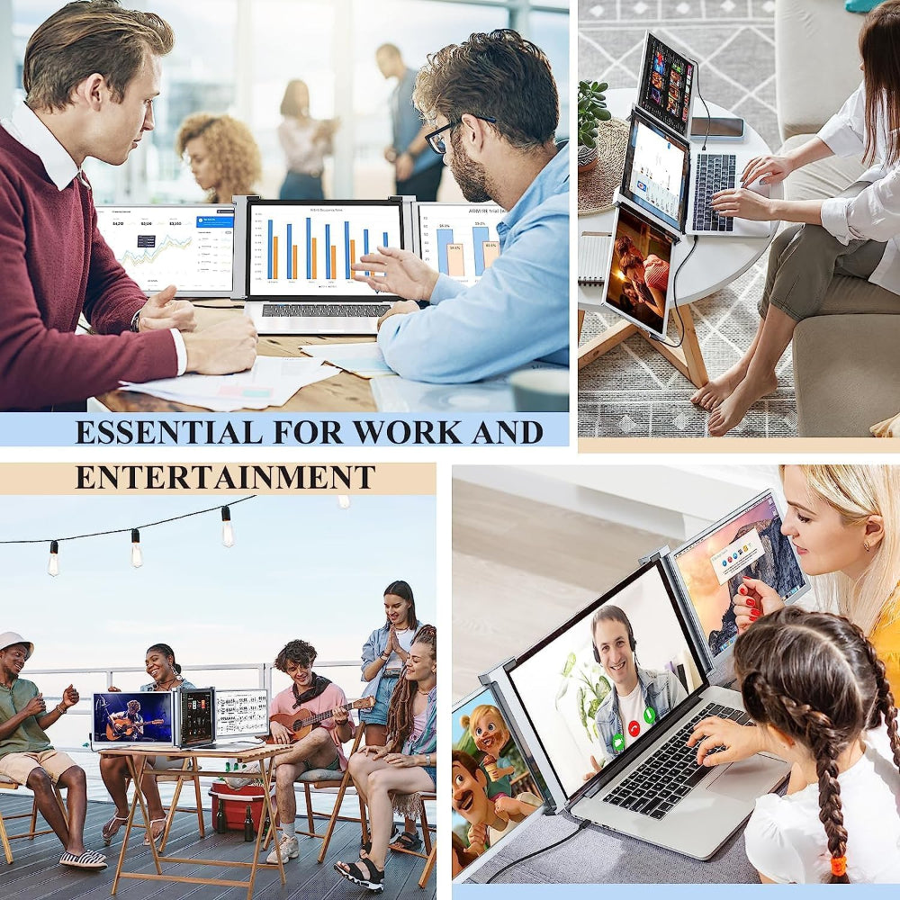 Backpack interior shot with 15.4 inch Trifold monitor and laptop packed side by side to show portability.