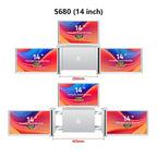 Backpack interior shot with Trion 14" quad monitor folded and stored next to a laptop and charger.