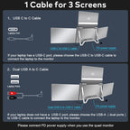 Trion 15.6" FHD Portable Monitor Quad Screen Triple Display Screen Extender for Laptops (Win10+, Mac M1/M2/M3) (AU Warranty) - Acceptable - Refurbished