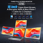 Trion 16" FHD Portable Monitor Quad Screen with One-Cable Triple Display Screen Extender for Laptops (Win10+, Mac M1/M2/M3) (AU Version) - Acceptable - Refurbished